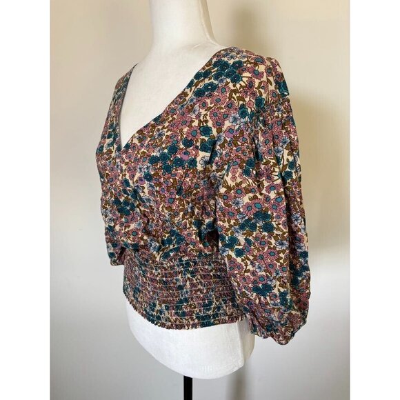 ANTHROPOLOGIE MAEVE Odette Smocked Blouse Size Small Floral 3/4 Sleeve V-Neck - Picture 8 of 10